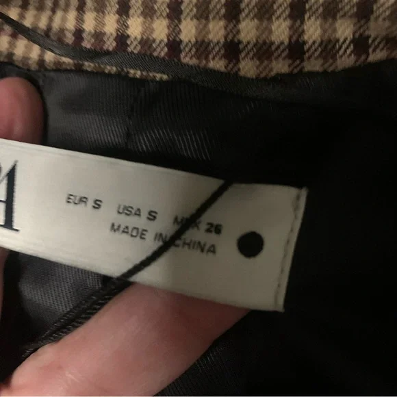 Zara Women’s Small Brown Houndstooth Checkered Double Breasted Blazer Old Money - Picture 8 of 9